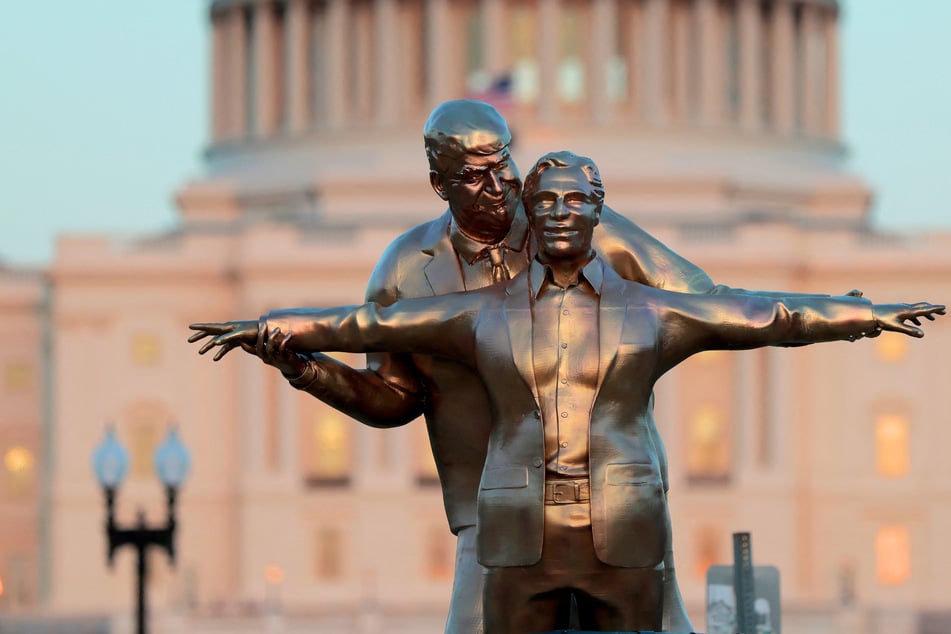 Trump and Epstein embrace Titanic-style in new Washington DC statue