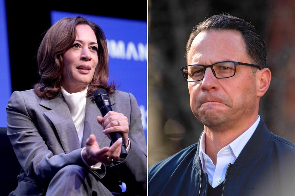 In his upcoming memoir, Josh Shapiro (r) claims Kamala Harris' (l) vice president vetting team asked him if he had ever been an agent for Israel.