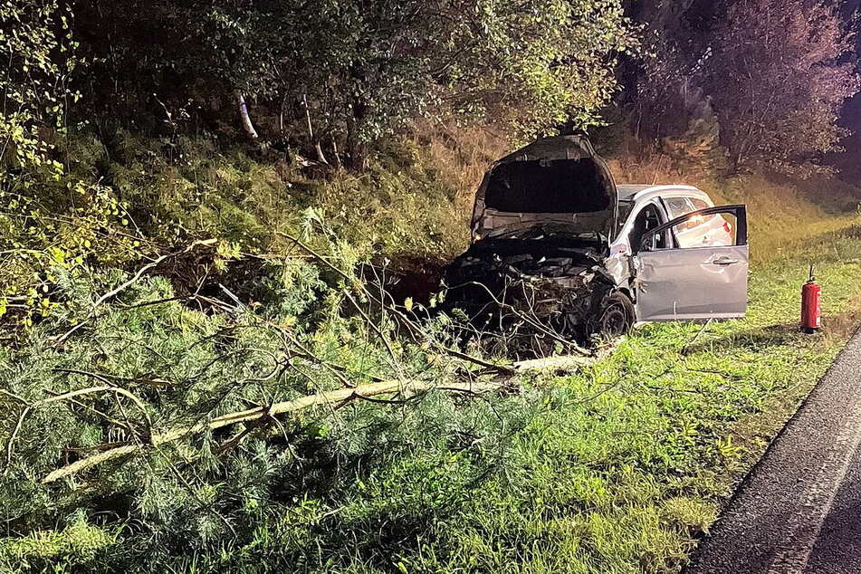 Stark zerstört kam der Ford neben der Straße zum Stehen.