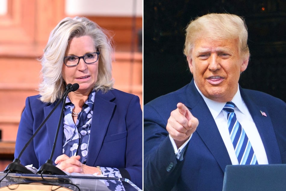 Presidential candidate Donald Trump (r.) is facing criticism after sharing a social media post calling for a military tribunal for Representative Liz Cheney.