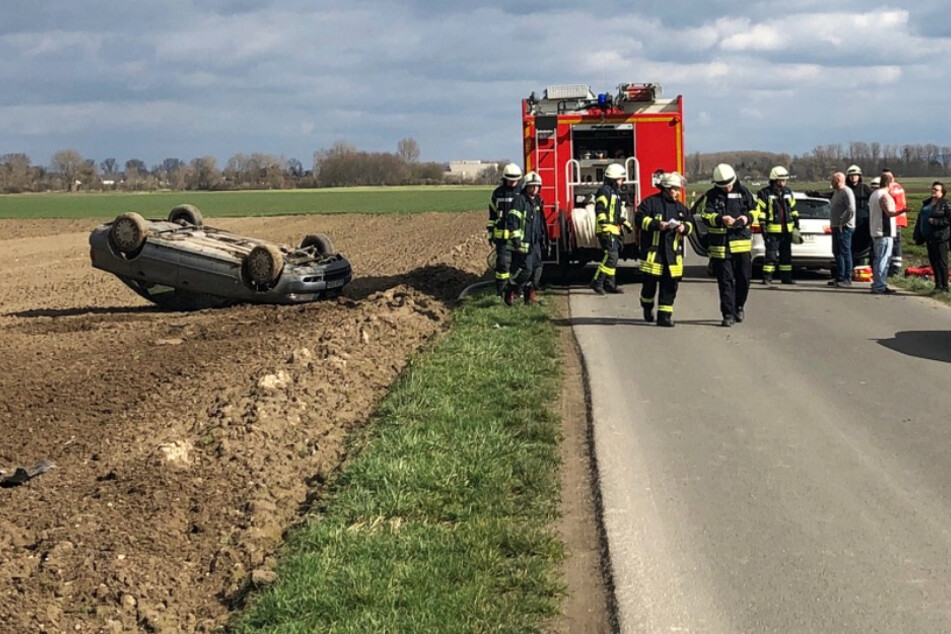 Die Aufnahme zeigt den Unfallort bei der Gemeinde Eich nordöstlich von Worms.