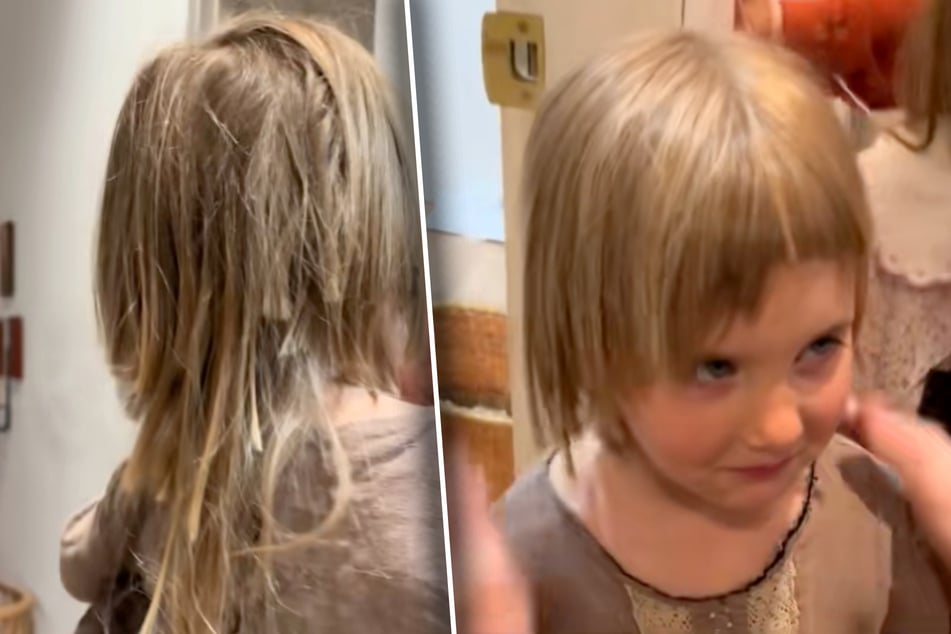 "Friseurin" Juniper (3) hat sich "verschnitten". Das Ergebnis: Die langen Haare sind wie Kraut und Rüben.