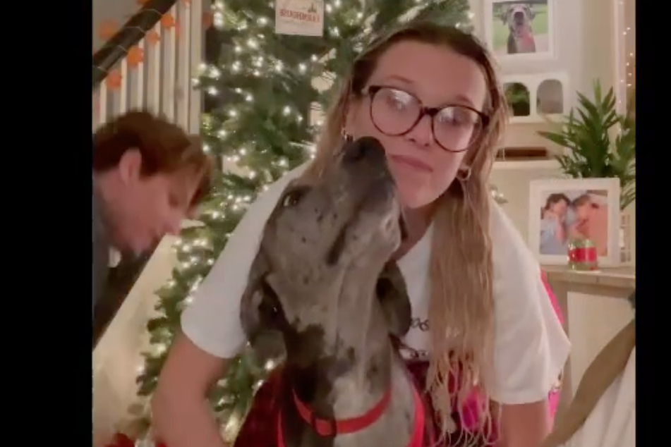 Stranger Things star shared a cute clip of her Christmas tree being decorated by herself and her boyfriend Jake Bongiovi.
