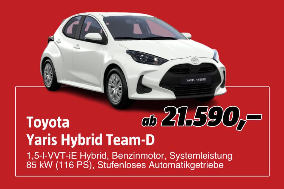 Toyota Yaris Hybrid Team-D
ab 21.590 Euro. Abbildungen enthalten zum Teil aufpreispflichtige Sonderausstattungen. Nur solange der Vorrat reicht.