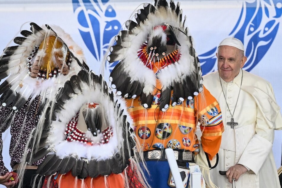 Pope Francis meets with Indigenous leaders at Muskwa Park in Maskwacis, Alberta, Canada.