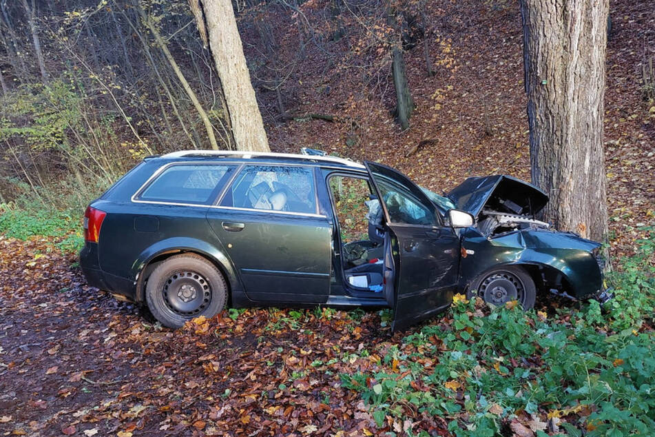 Eingeklemmt im eigenen Auto: Audi-Fahrer (23) kracht auf B85 gegen Baum