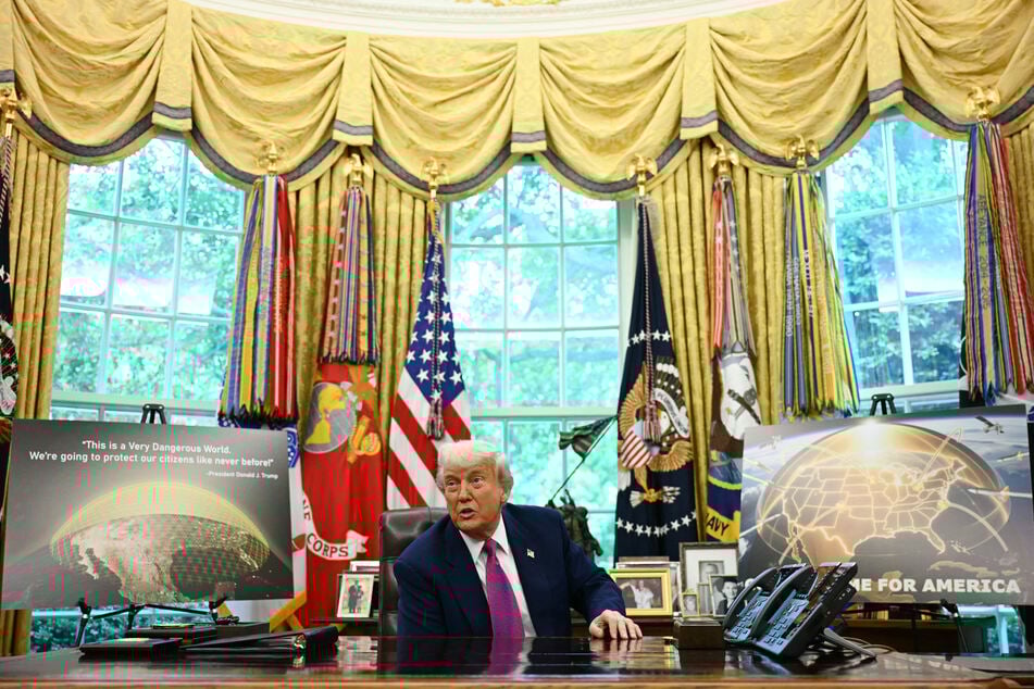 President Donald Trump speaks about the Golden Dome missile defense shield in the Oval Office of the White House on Tuesday, in Washington, DC.