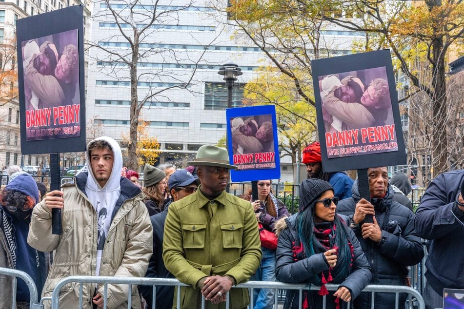 Jordan Neely's Uncle Christopher Neely joins demonstrators rallying outside the Manhattan Criminal Courthouse in New York City on December 9, 2024.