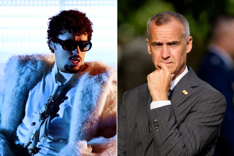 Corey Lewandowski (r.), an advisor to Homeland Security chief Kristi Noem, said US authorities could conduct immigration sweeps at next year's Super Bowl, where Bad Bunny (l.) is set to headline the halftime show.