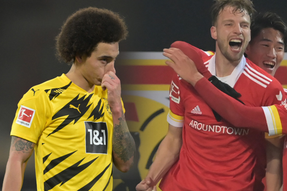 Marvin Friedrich (r.) jubelt über seinen Treffer zum 2:1. Für Dortmunds Axel Witsel ist es bereits die zweite Niederlage an der Alten Försterei.