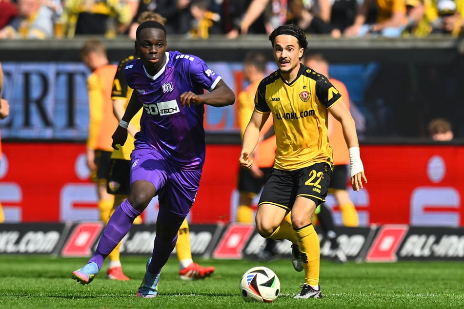 Im April siegte Kofi Amoako (l.) im Rudolf-Harbig-Stadion - allerdings im Dress des VfL Osnabrück. Auf einen Heimsieg im Dresdner Wohnzimmer wartet er noch.