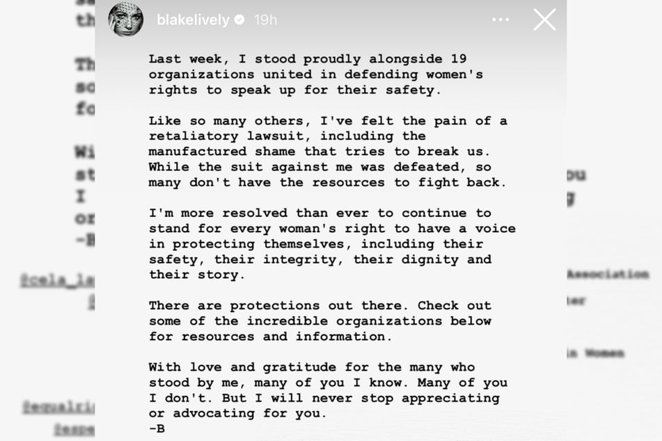 Blake Lively opened up about the "pain" of the retaliatory lawsuit she faced from Justin Baldoni after it was dismissed on Monday.