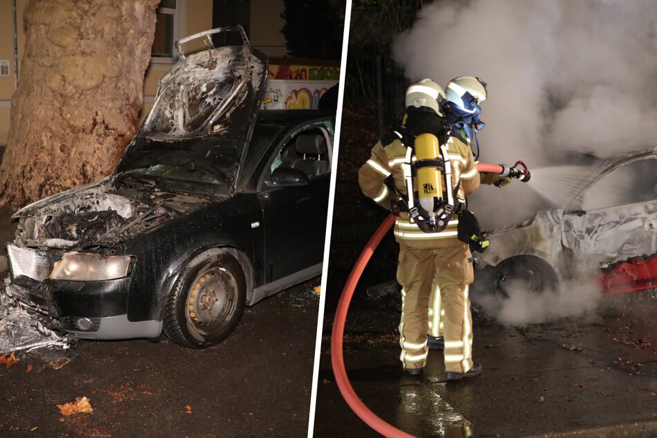 Dresden: Brandstiftung in Dresden: Flammen vernichten zwei Autos