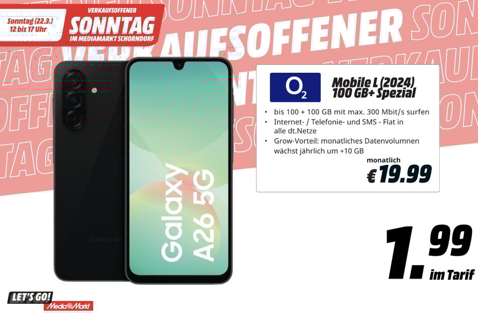 Samsung Galaxy A26 für 1,99 Euro im Vertrag.