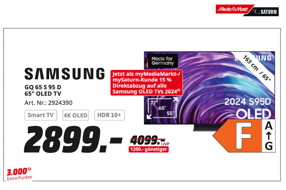 65-Zoll Samsung-Fernseher für 2.899 statt 4.099 Euro.