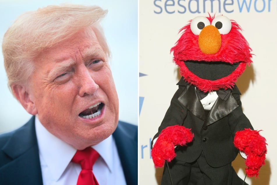 The X account of the Sesame Street character Elmo (r.) shared some offensive posts about President Donald Trump (l.) after it was hacked over the weekend.