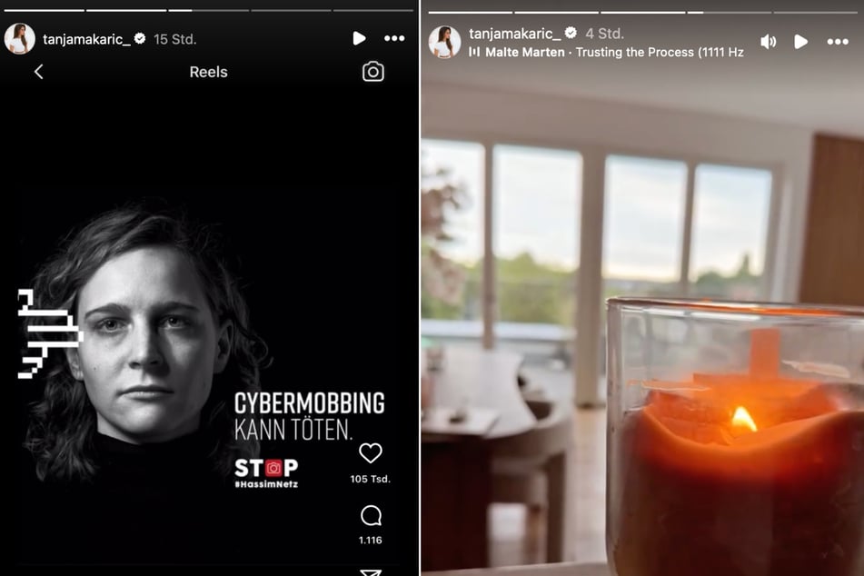In ihrer Instagram-Story teilt die 27-Jährige ein Plakat gegen Hass und Hetze im Netz und wenig später ein emotionales Video mit einer Kerze.