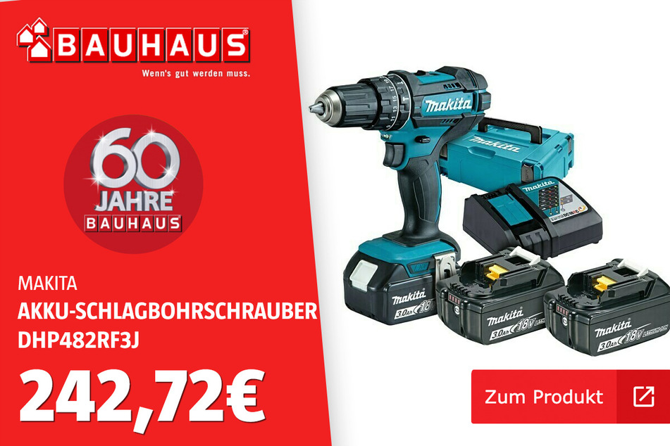 Akku-Schlagbohrschrauber 'DHP482RF3J' für 242,72 Euro.