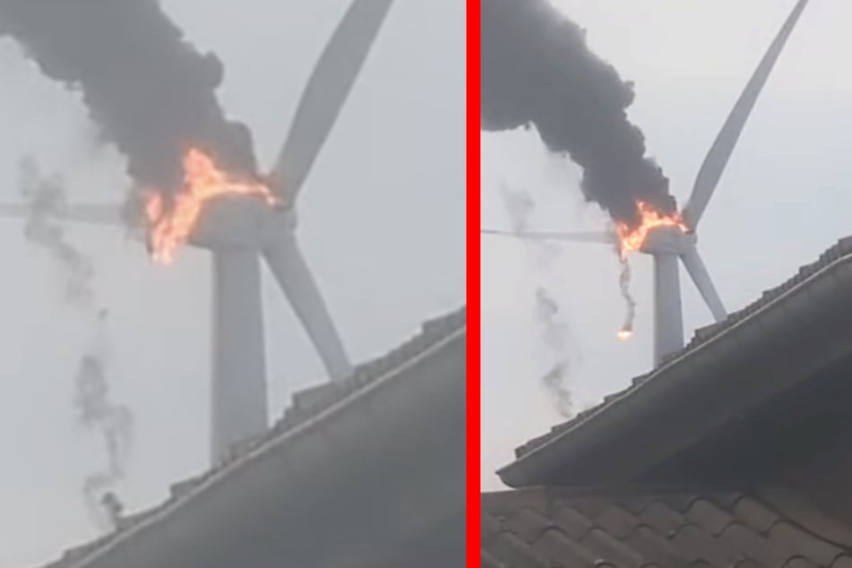 Nahe Bad Liebenwerda stand am Donnerstagmorgen ein Windrad in Flammen.