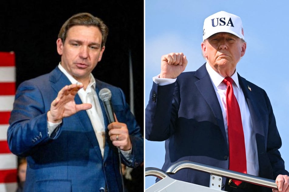 Governor Ron DeSantis (l) on Monday unveiled plans to redraw Florida's congressional map to help President Donald Trump's (r) Republican Party secure up to four extra seats in Congress.