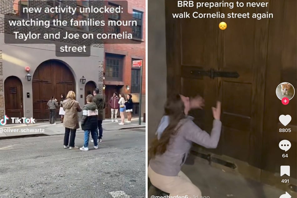 Swifties mourn the breakup between Taylor Swift and Joe Alwyn outside of her former home on Cornelia Street in New York City.