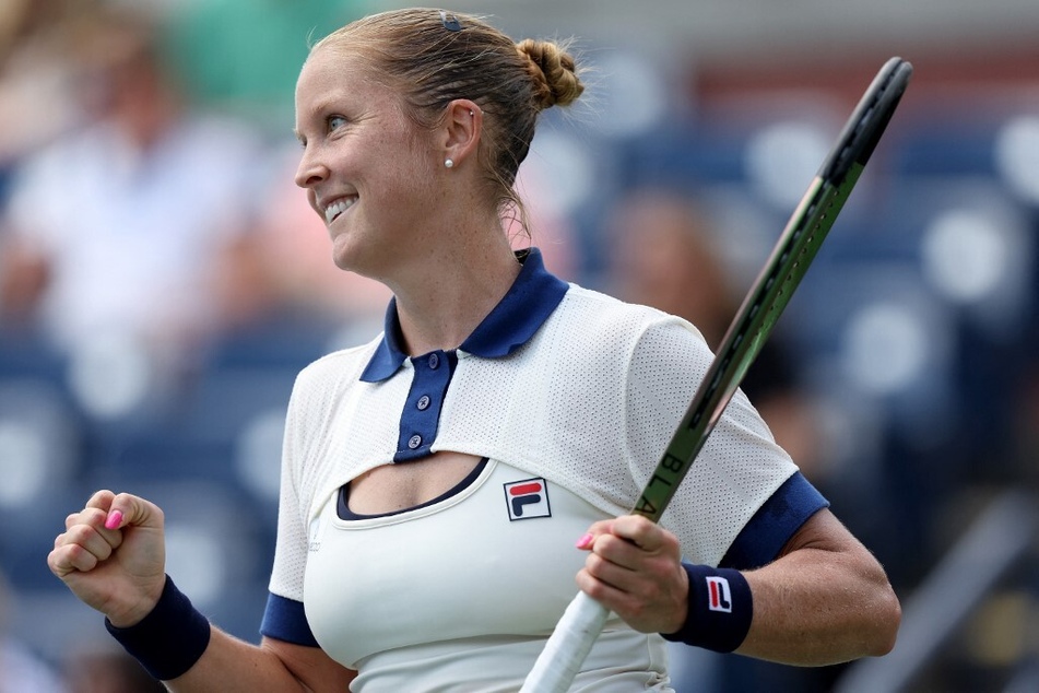 Shelby Rogers celebrates after defeating Viktoria Kuzmova in their women's singles second-round match at the 2022 US Open.