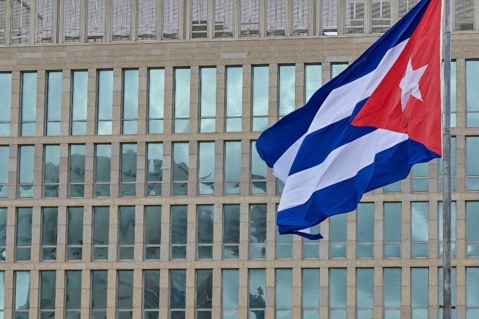 A Cuban flag flies near the US Embassy in the capital city of Havana.