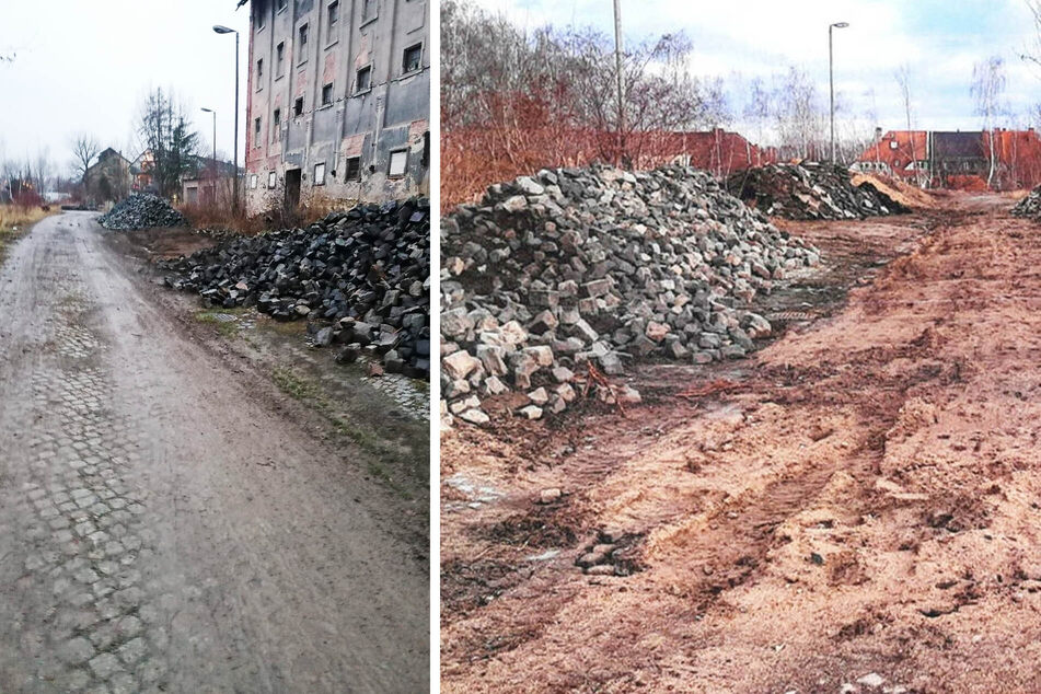 112 Tonnen wertvoller Granitsteine verschwanden von der kleinen Straße am Zittauer Güterbahnhof. Zurück blieb nur eine Sandpiste.