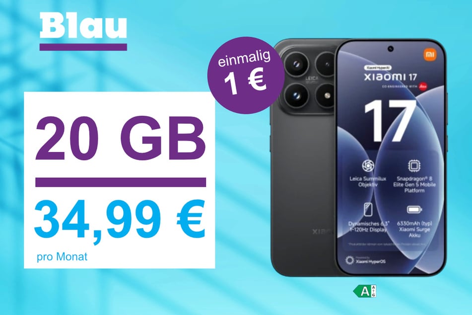 Das neue Xiaomi 17 im Blau Allnet M für einmalig nur 1 Euro.