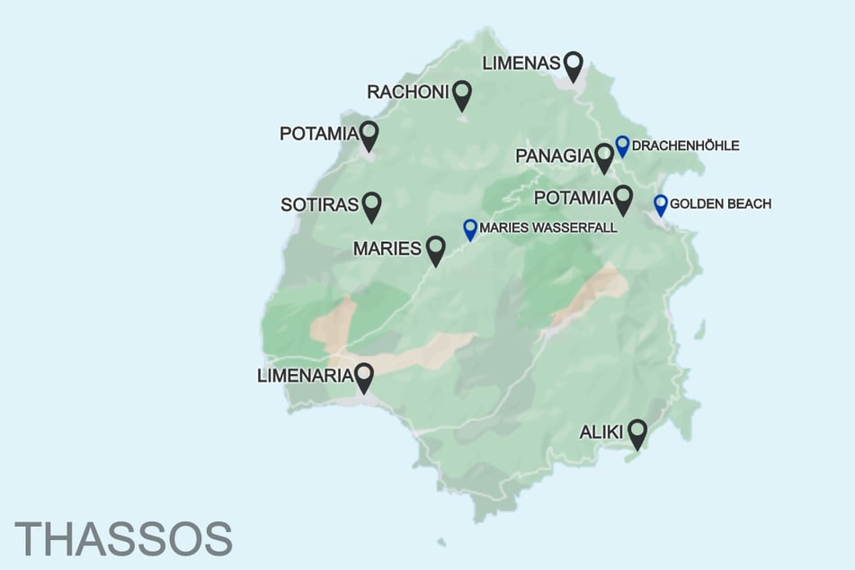Die griechische Insel Thassos mit den beliebtesten Ausflugszielen.