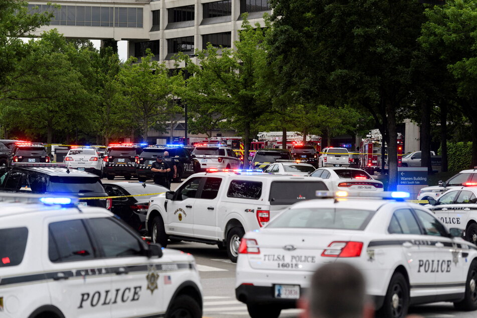 Police cars at the scene of the mass shooting on the St. Francis Hospital campus.