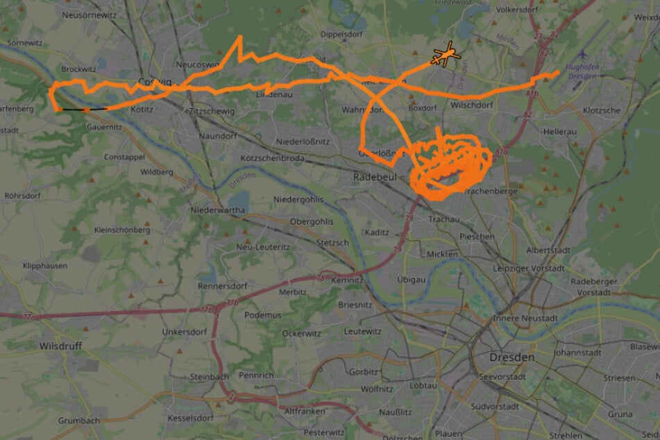 Die Maschine war fast eine Stunde lang unterwegs.