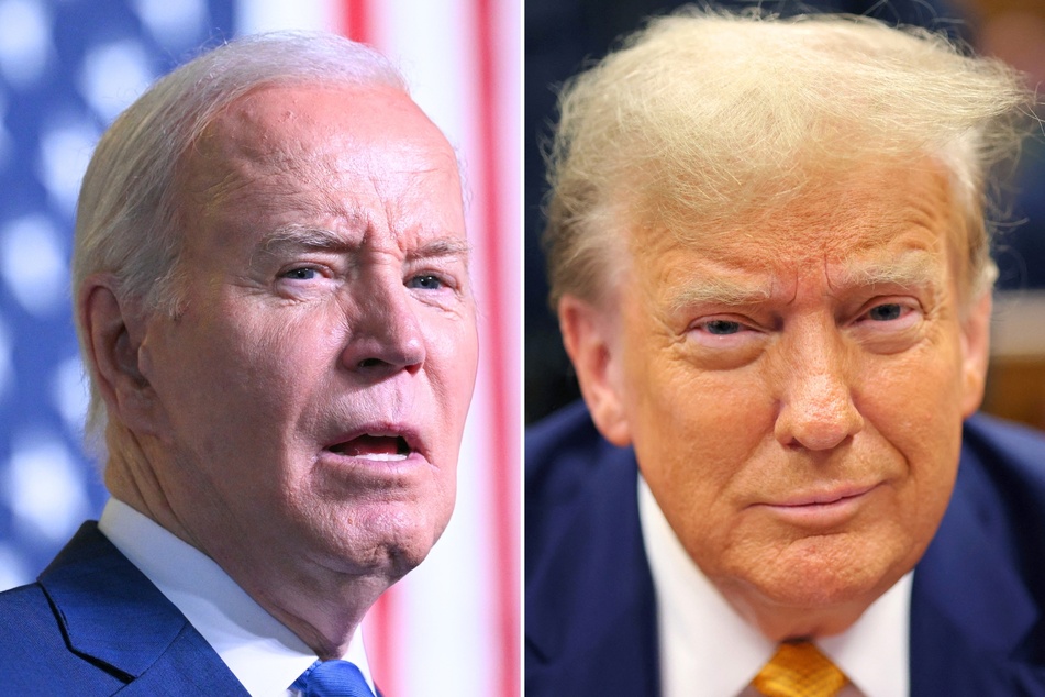 A new poll reveals Republican presidential candidate Donald Trump (r.) is beating Democratic President Joe Biden in five of six battleground states.