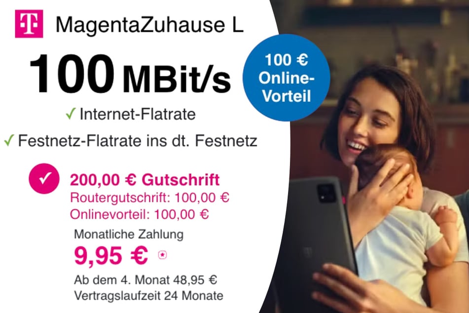 Der MagentaZuhause L mit 100 MBit/s für nur 9,95 Euro in den ersten drei Monaten.
