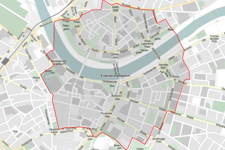 Innerhalb des rot markierten Bereichs wird am Mittwoch evakuiert.