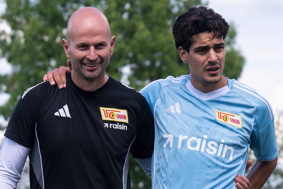 Im Test gegen Schweinfurt 05 hatte Diogo Leite (26, r.) noch Rückenschmerzen und musste vom Feld geführt werden. Inzwischen ist er verletzungsfrei, steht aber trotzdem nicht im Kader der Berliner.