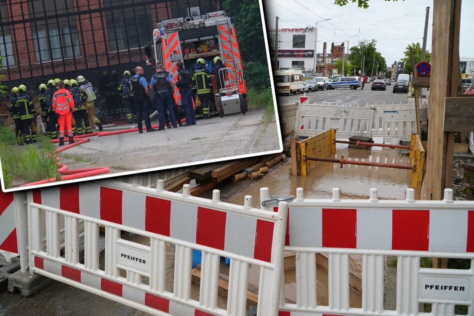 Leipzig: Feuer und Wasserrohrbruch: Leipziger Hauptstraße wegen Doppel-Einsatz gesperrt