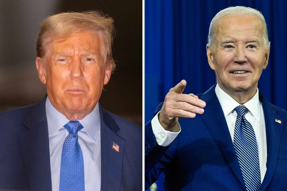 Joe Biden (r.) tried to be everywhere at once this week while his rival Donald Trump (l.) was held up in court, including a viral turn on Howard Stern's SiriusXM show.