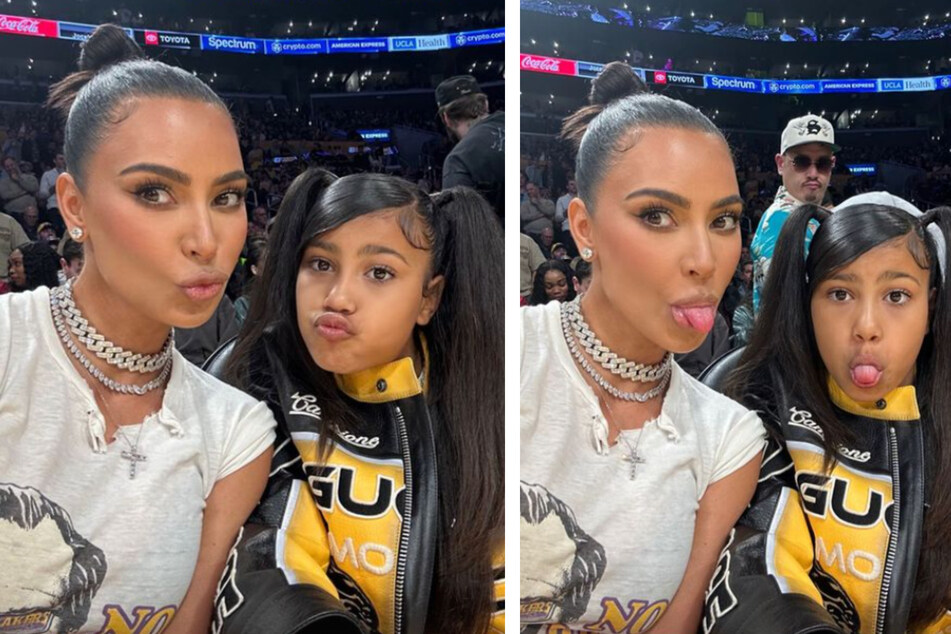 Kim Kardashian and daughter North West posed for some fun-filled selfies during the NBA playoff game.