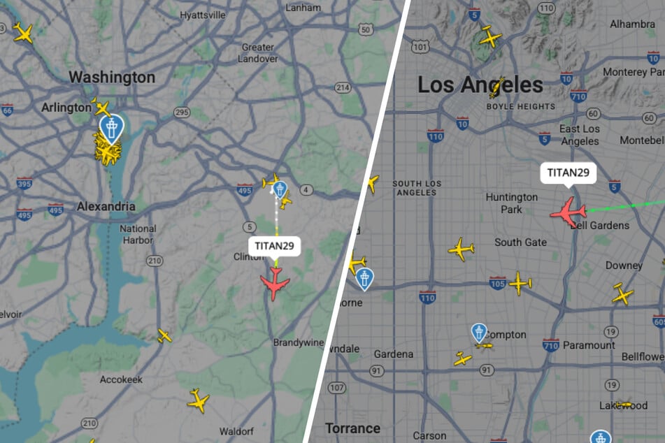 El avión "Doomsday" voló de Washington D.C. a Los Ángeles.