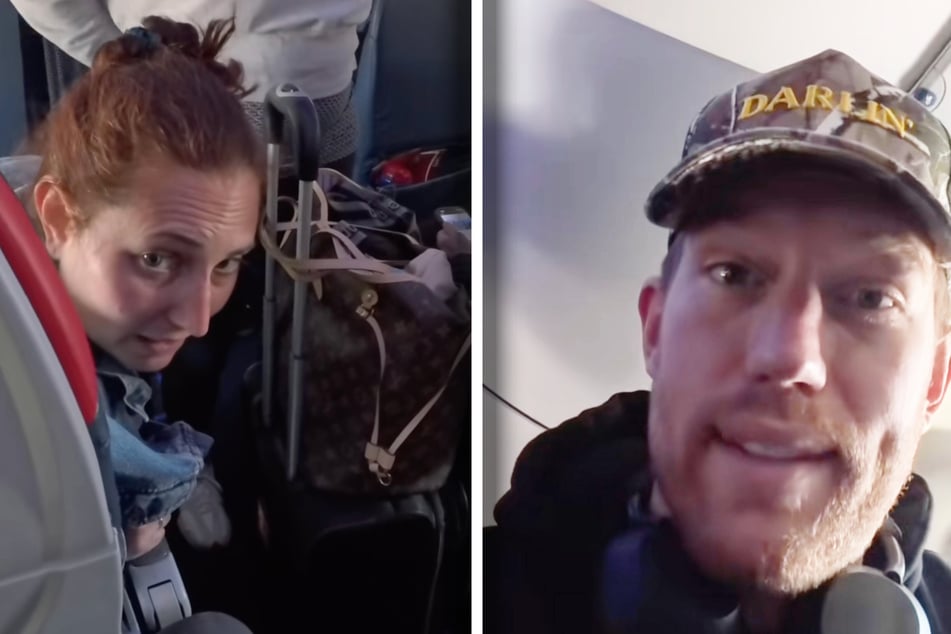 Beau Brown ist mit seinen 2,16 Metern eigentlich viel zu groß fürs Flugzeug. Diese Frau vor ihm sah das ähnlich.