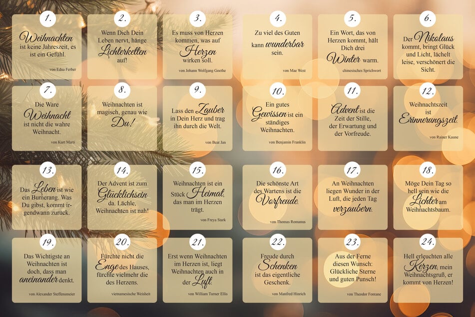 Wie ein Sprüche-Adventskalender aussehen kann, zeigt Dir die Vorlage von TAG24.