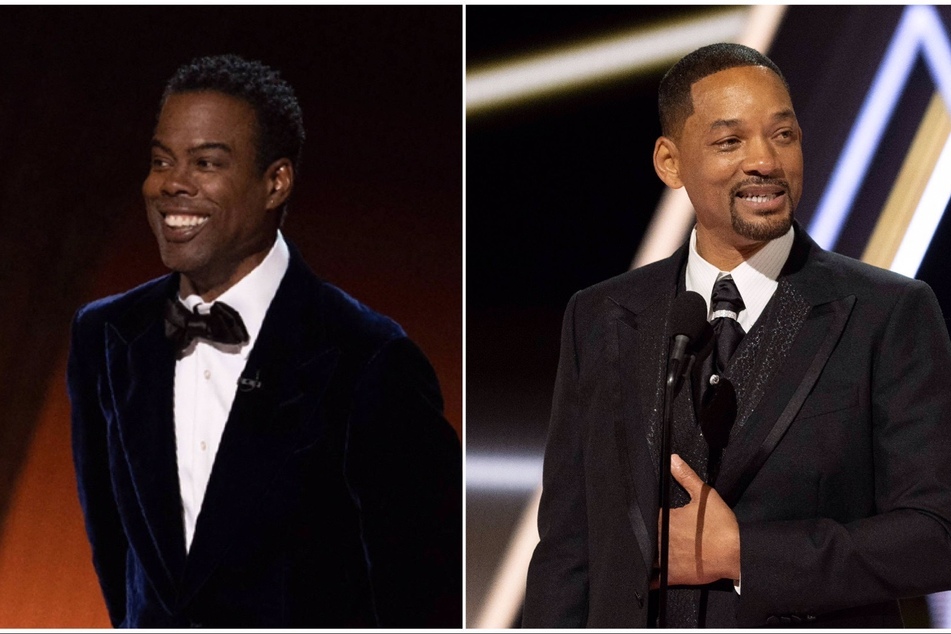 On Sunday, Will Smith (r) slapped Chris Rock (l) on stage after the comedian jokingly compared Smith's wife, Jada Pinkett-Smith, to the 1997 film G.I. Jane at the 2022 Oscars.