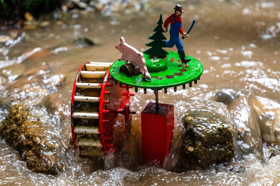 Je schneller das Wasser strömt, umso flinker jagt der Bauer dem Schwein hinterher.