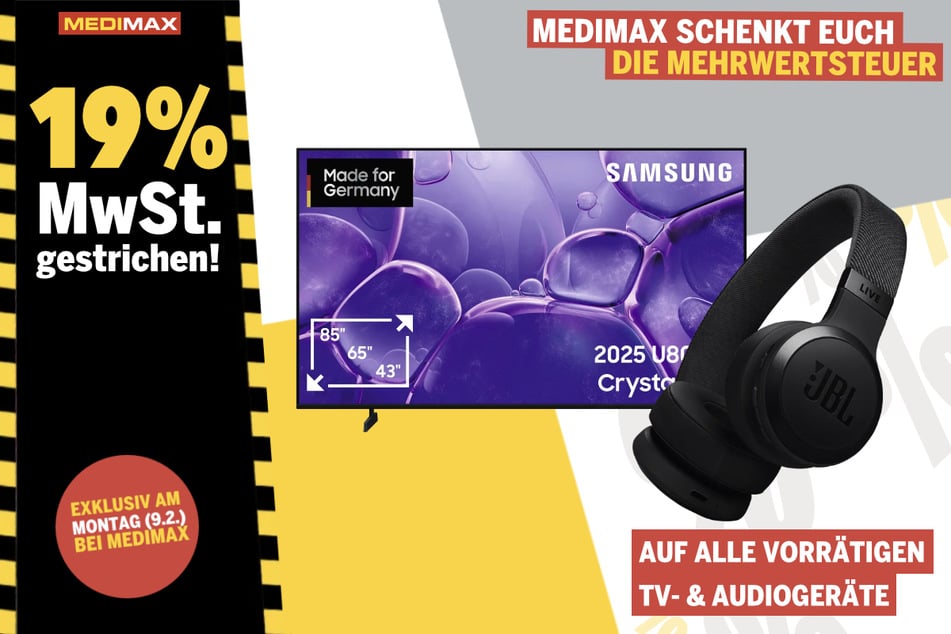 Mehrwertsteuer gestrichen auf alle Produkte aus dem Bereich TV und Audio.
