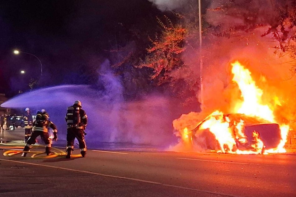 Fahrzeug und Hecke standen in Windeseile lichterloh in Flammen.