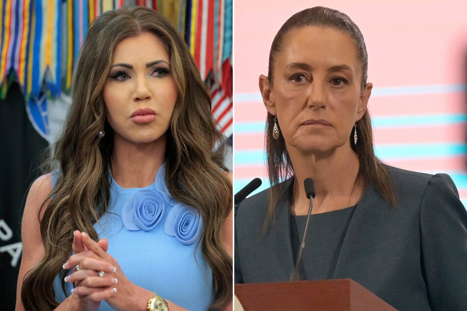 Mexican President Claudia Sheinbaum (r.) has fired back after US Homeland Security Secretary Kristi Noem claimed she encouraged the protests in Los Angeles.