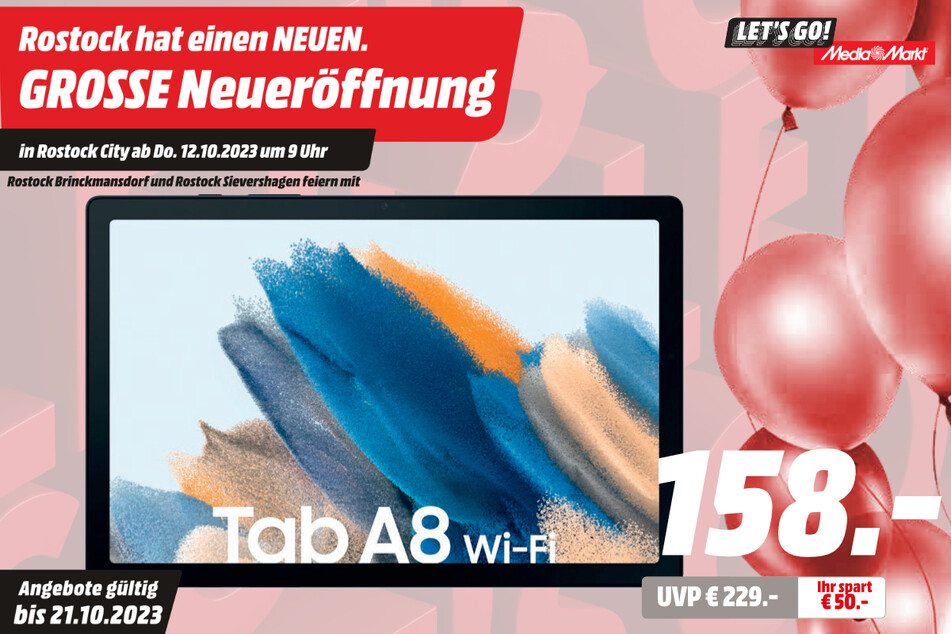 Samsung Galaxy Tab A8 für 158 statt 229 Euro.