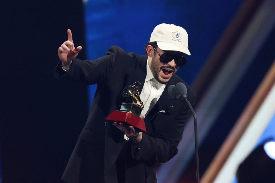 Bad Bunny accepts the Album of the Year award during the 26th Annual Latin Grammy Awards at the MGM Grand Garden Arena in Las Vegas, Nevada, on November 13, 2025.