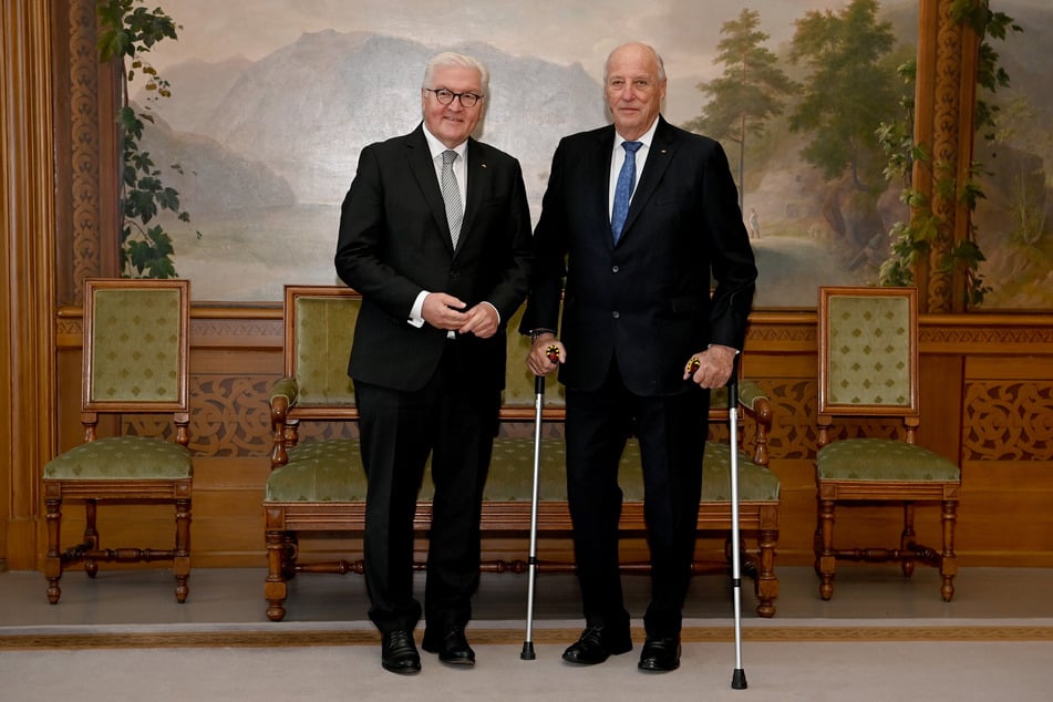 König Harald empfing Bundespräsident Frank-Walter Steinmeier (70, l.) 2021 in Oslo.